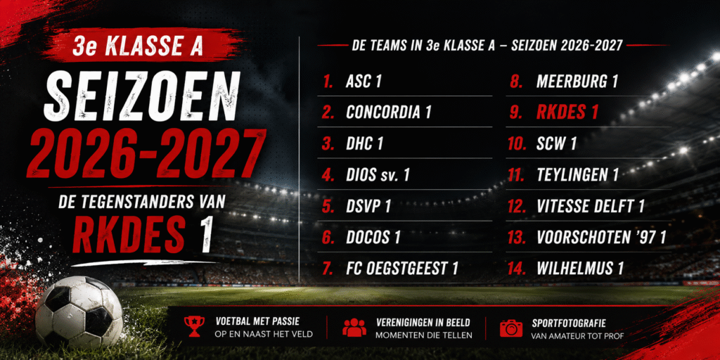 Overzicht van de teams in de 3e klasse A seizoen 2026-2027 met RKDES 1